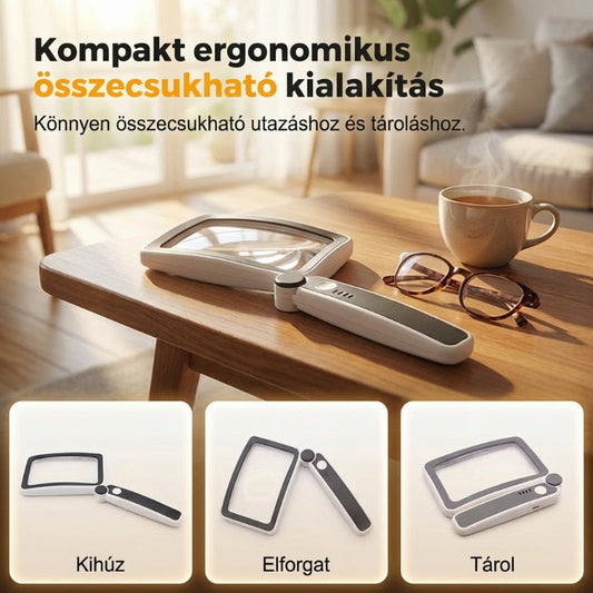🔍 Összecsukható Kézi Nagyító Lámpával – Olvasáshoz és Munkához