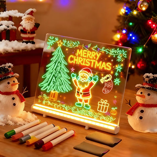 ✨ LED világító rajztábla újraírható üzenőfal 7 db színes ceruzával 🎨