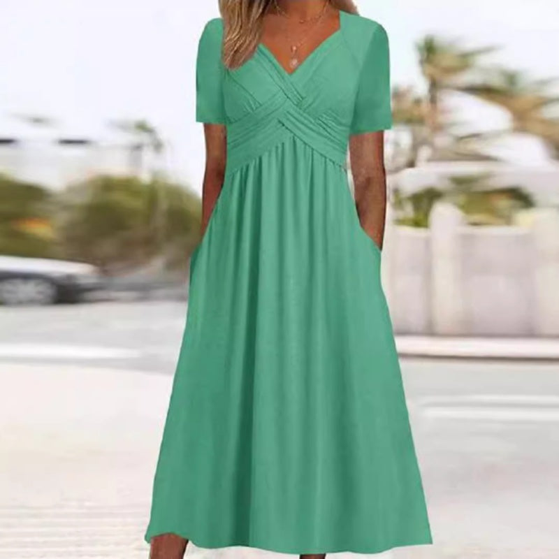 🎉Plus de 45 000 vendues👗Robe Longue Femme Col V Manches Courtes🌸