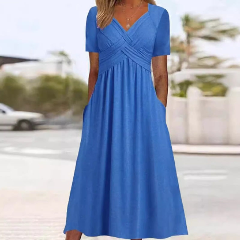 🎉Plus de 45 000 vendues👗Robe Longue Femme Col V Manches Courtes🌸