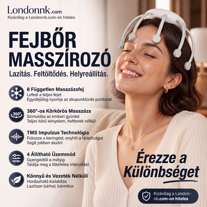 🐙💆 Intelligens 3D fejmasszírozó – pihentető masszázs, számos üzemmód és vezeték nélküli kényelem