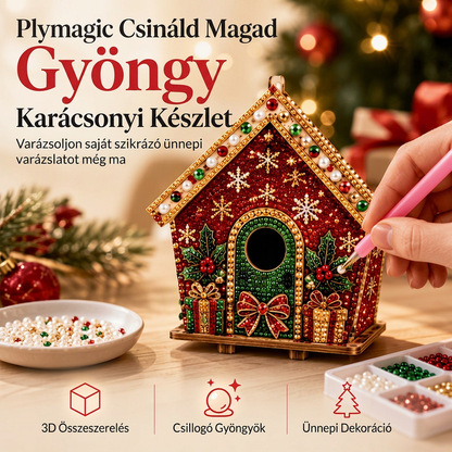 🎄 3D-s gyöngyökkel díszített süteményház – karácsonyi motívummal