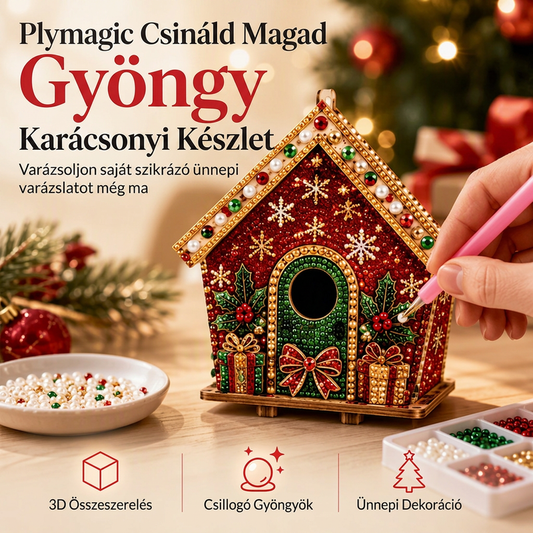 🎄 3D-s gyöngyökkel díszített süteményház – karácsonyi motívummal