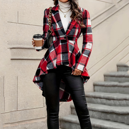 🔥 -50 % | 🧥 Manteau Carreaux Femme – Coupe Peplum & Silhouette Élégante