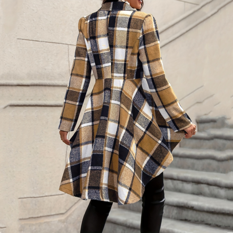 🔥 -50 % | 🧥 Manteau Carreaux Femme – Coupe Peplum & Silhouette Élégante