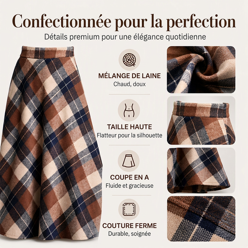 Jupe longue à carreaux taille haute élégante pour femme