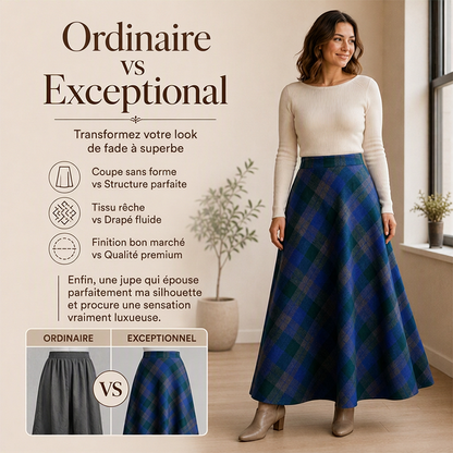 Jupe longue à carreaux taille haute élégante pour femme