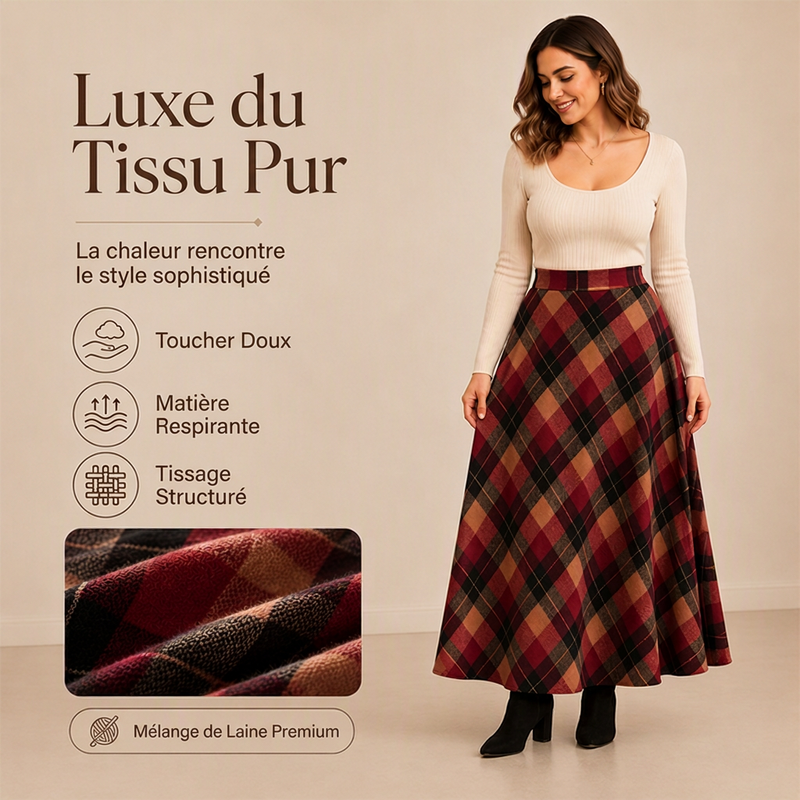Jupe longue à carreaux taille haute élégante pour femme
