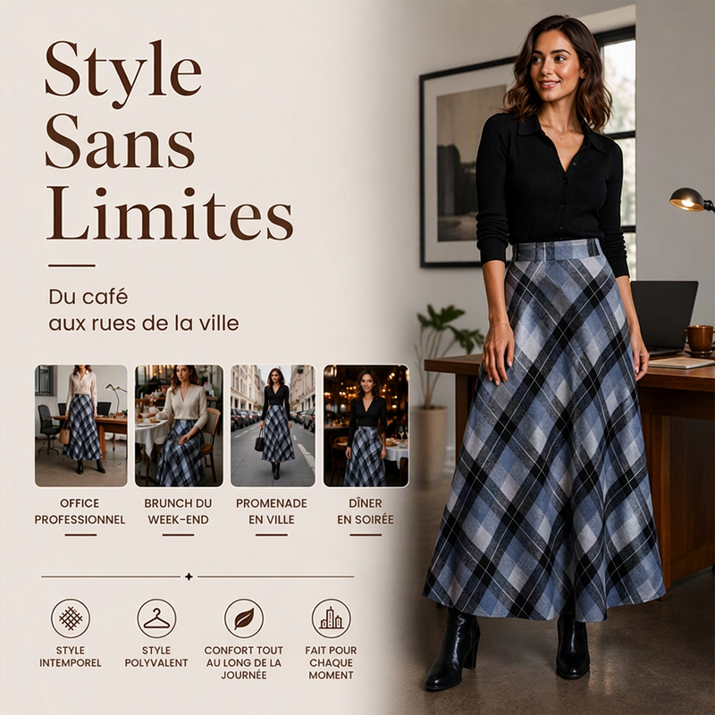 Jupe longue à carreaux taille haute élégante pour femme