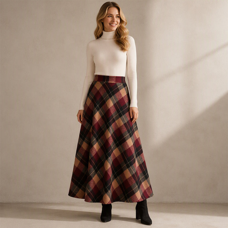 Jupe longue à carreaux taille haute élégante pour femme