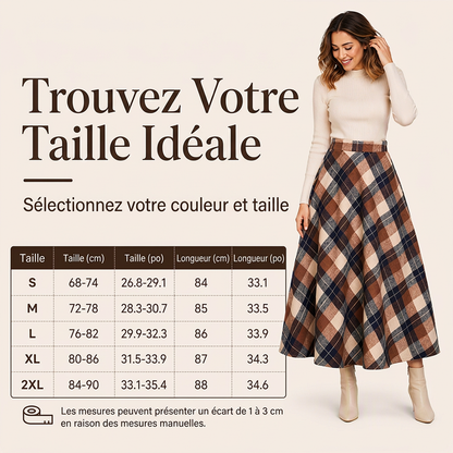 Jupe longue à carreaux taille haute élégante pour femme