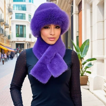Ensemble chaud d'hiver : écharpe et bonnet en peluche épaisse