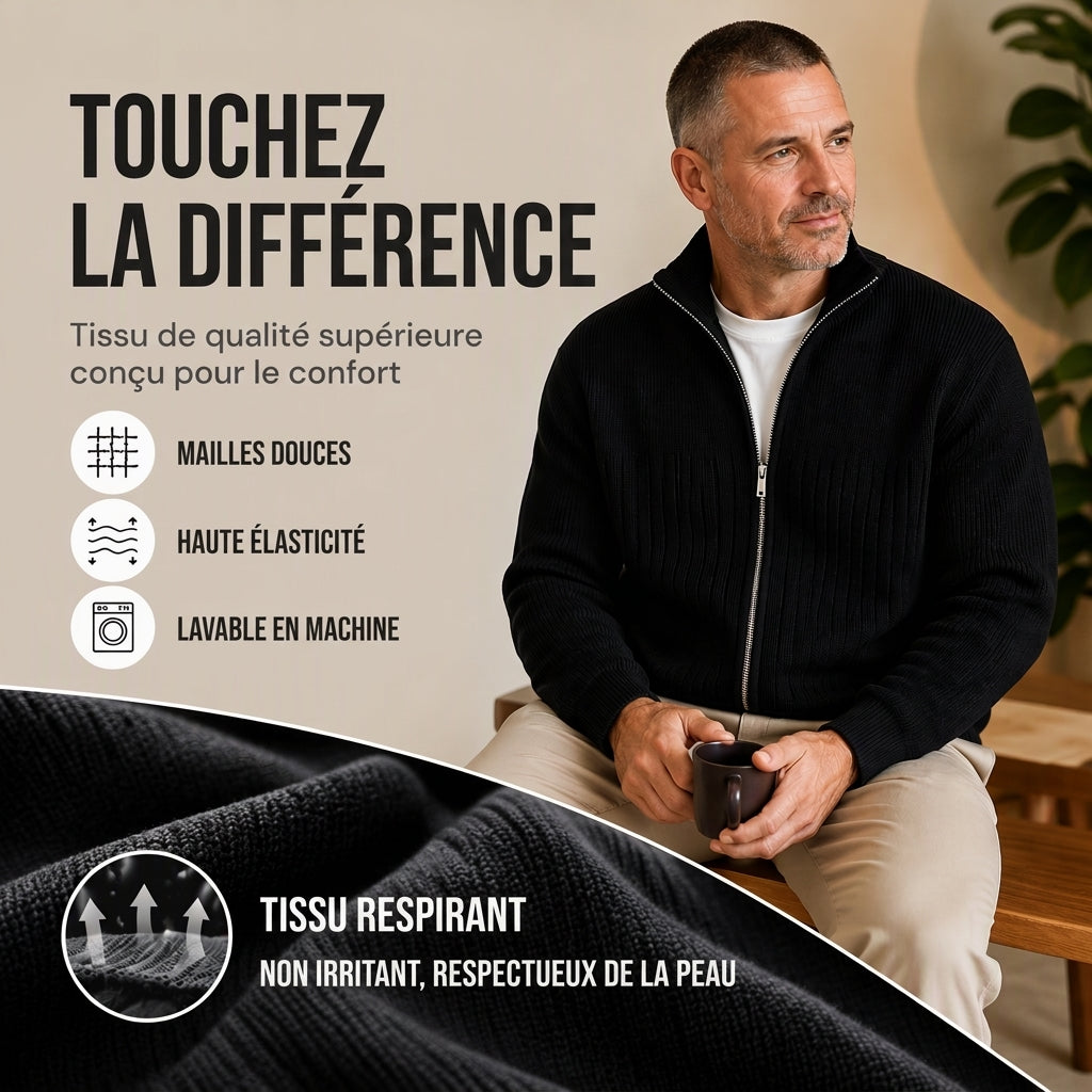 🔥 50% de réduction 🔥Cardigan en maille côtelée à fermeture éclair complète pour homme