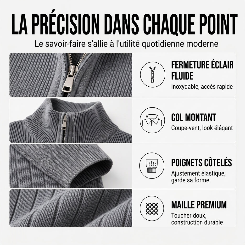 🔥 50% de réduction 🔥Cardigan en maille côtelée à fermeture éclair complète pour homme
