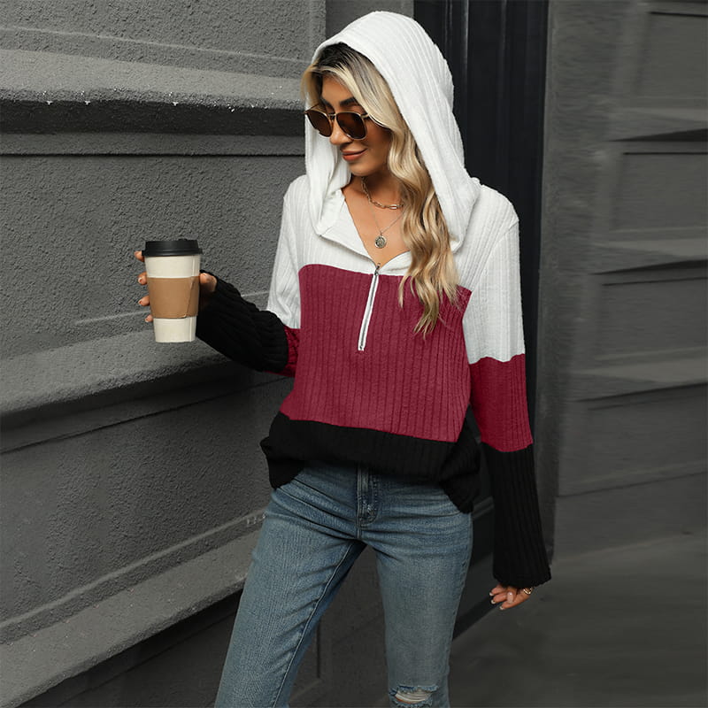 Pull à capuche color block pour femme