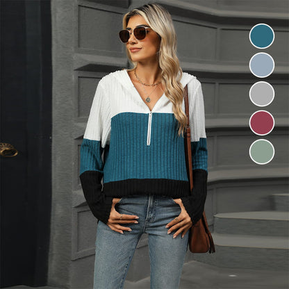 Pull à capuche color block pour femme