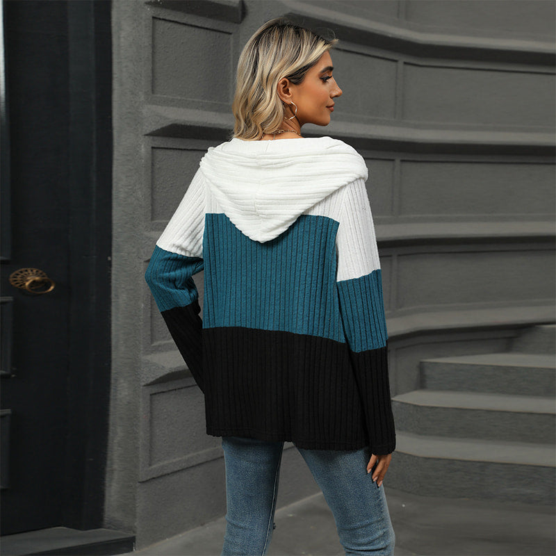 Pull à capuche color block pour femme