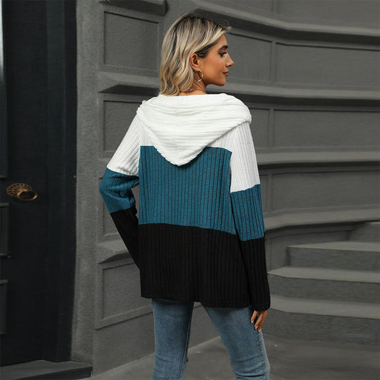 Pull à capuche color block pour femme