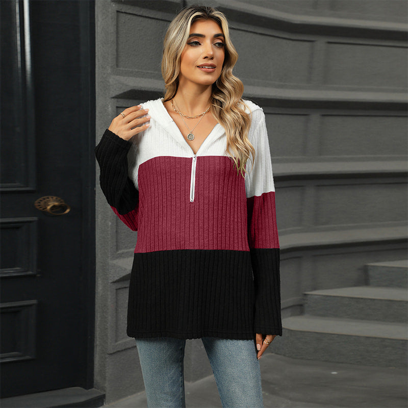 Pull à capuche color block pour femme