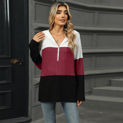 Pull à capuche color block pour femme