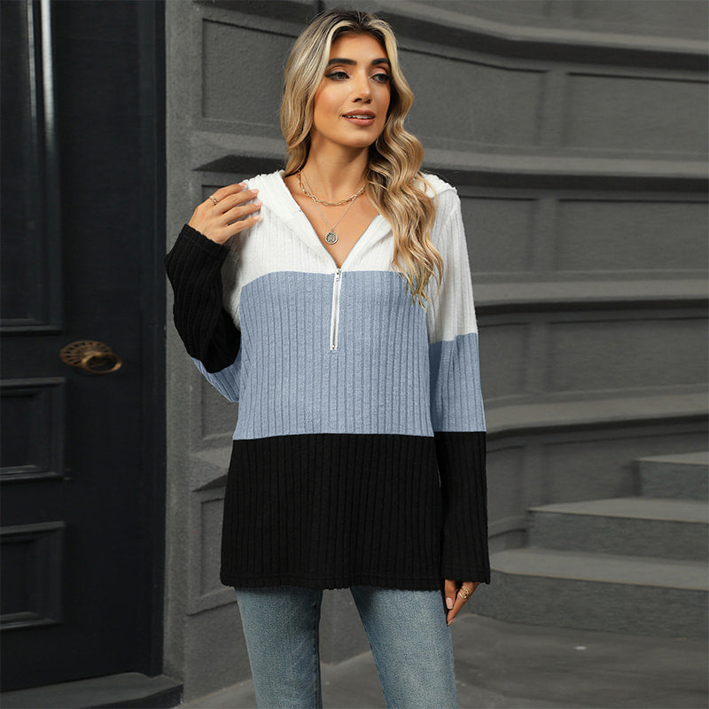 Pull à capuche color block pour femme