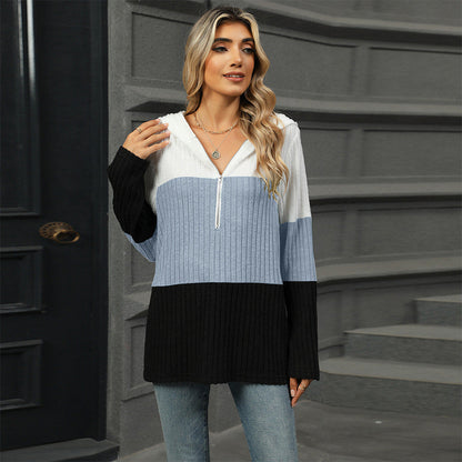 Pull à capuche color block pour femme