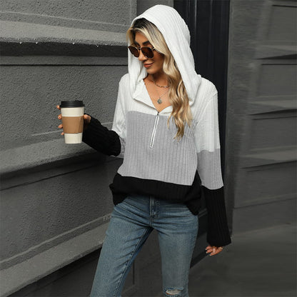 Pull à capuche color block pour femme