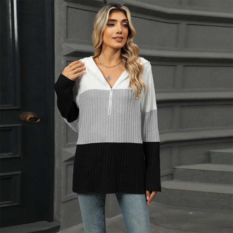 Pull à capuche color block pour femme