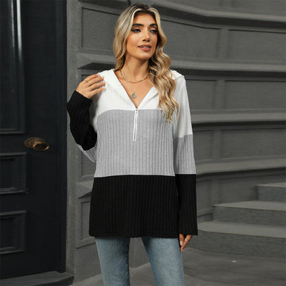 Pull à capuche color block pour femme