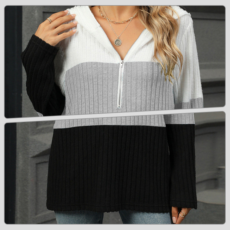 Pull à capuche color block pour femme