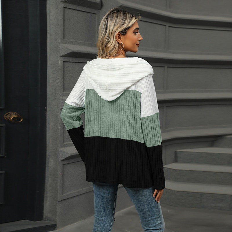 Pull à capuche color block pour femme