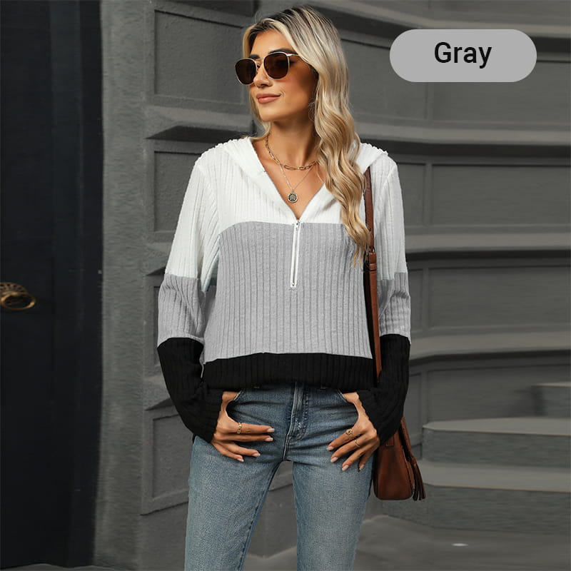 Pull à capuche color block pour femme