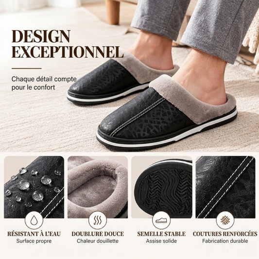 Chaussons d'hiver imperméables pour homme avec doublure en peluche