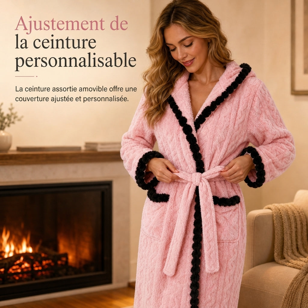 ✨ Peignoir en tricot épais à manches longues et capuche : chaud, ceinture ajustable et facile à porter à la maison 🧶