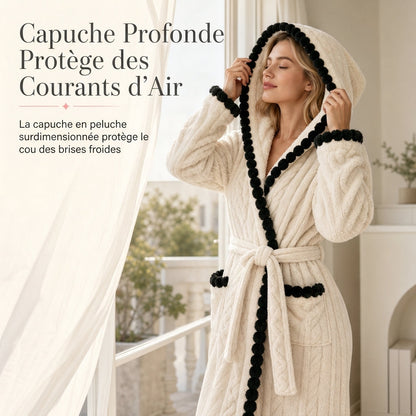 ✨ Peignoir en tricot épais à manches longues et capuche : chaud, ceinture ajustable et facile à porter à la maison 🧶