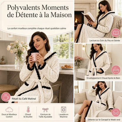 ✨ Peignoir en tricot épais à manches longues et capuche : chaud, ceinture ajustable et facile à porter à la maison 🧶