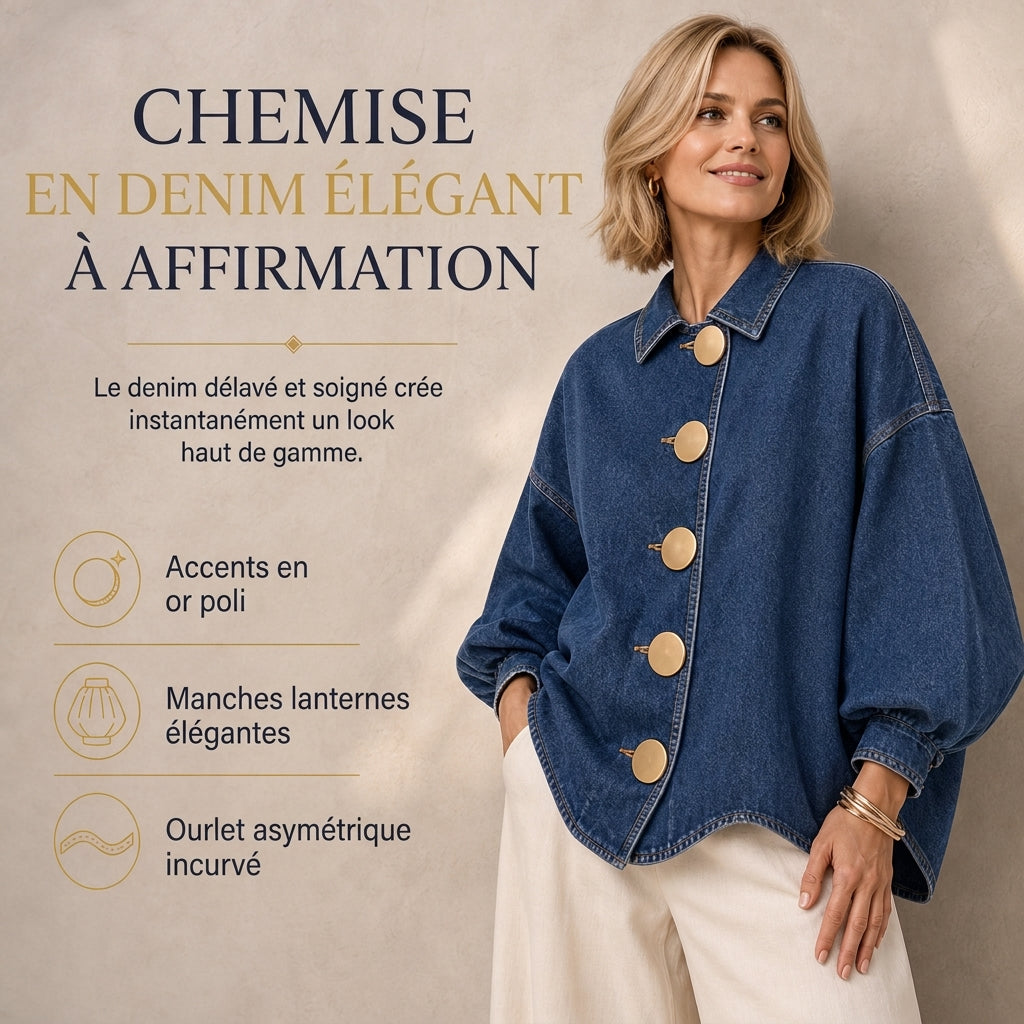 Manteau-chemise en jean Oversized délavé avec boutons dorés affirmés et manches lanternes