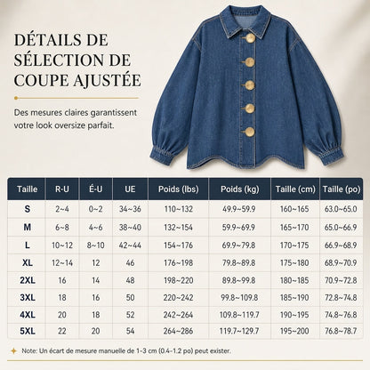 Manteau-chemise en jean Oversized délavé avec boutons dorés affirmés et manches lanternes