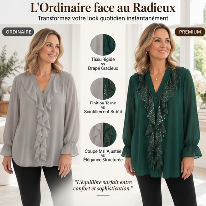 Haut en mousseline de soie à paillettes et col en V pour femme