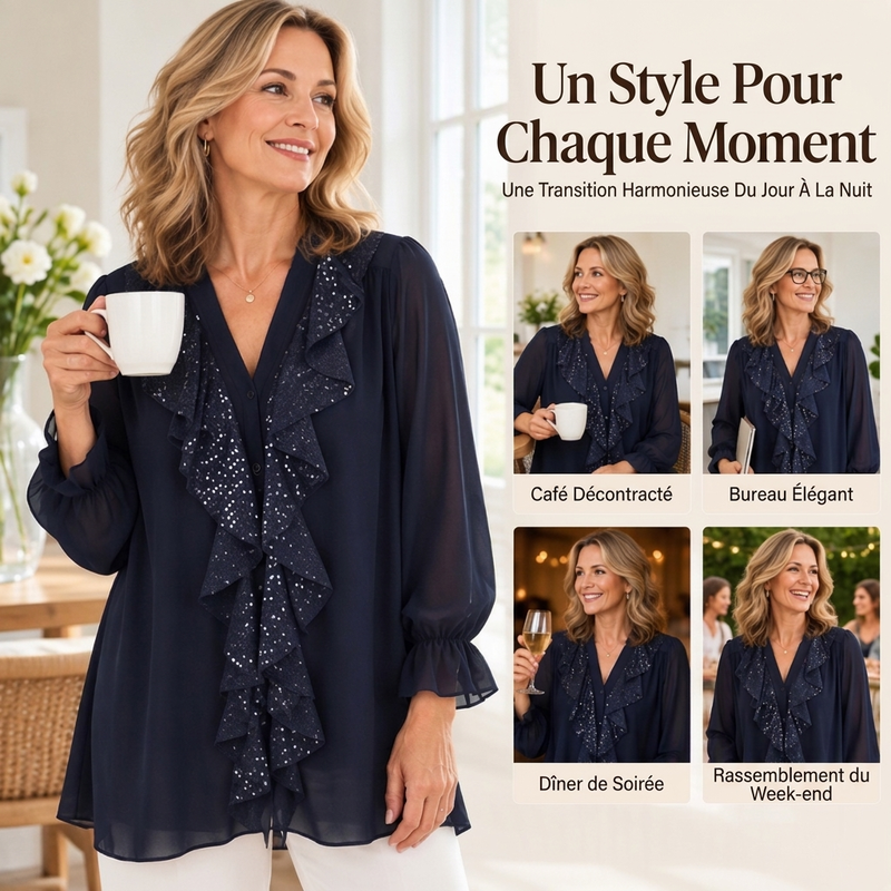 Haut en mousseline de soie à paillettes et col en V pour femme