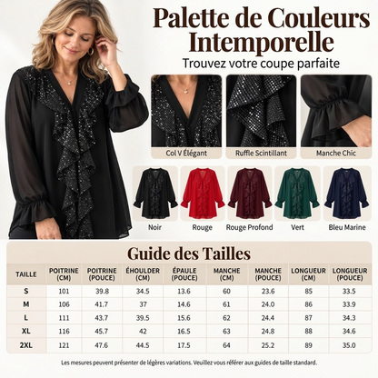 Haut en mousseline de soie à paillettes et col en V pour femme