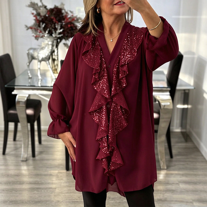 Haut en mousseline de soie à paillettes et col en V pour femme