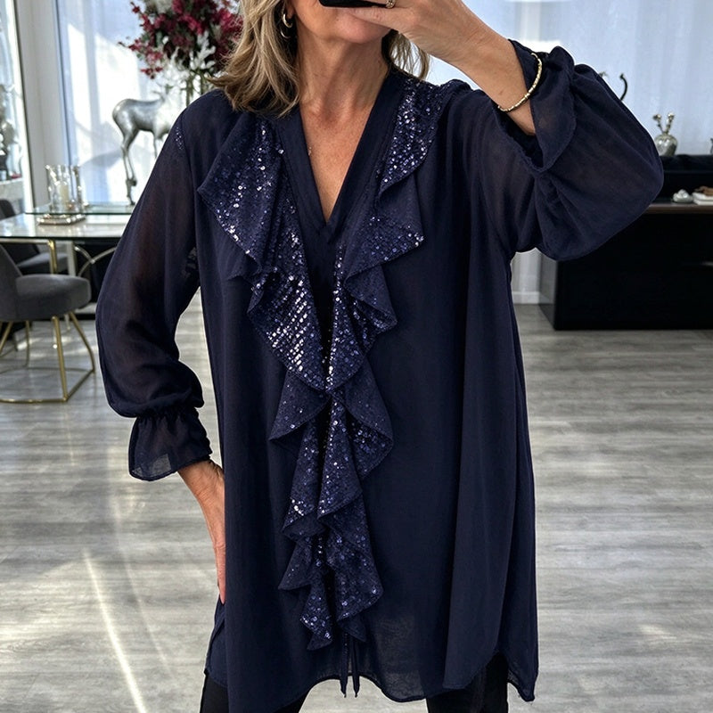 Haut en mousseline de soie à paillettes et col en V pour femme
