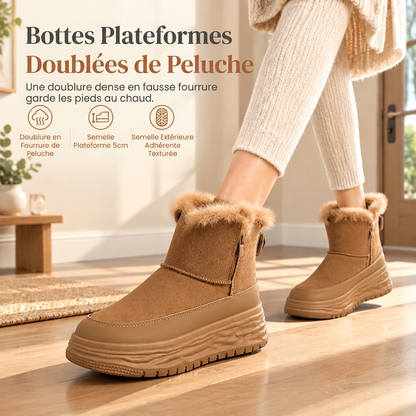Bottes de neige d'hiver montantes pour femmes, doublure en peluche chaude, semelle épaissie, chaussures à plateforme décontractées