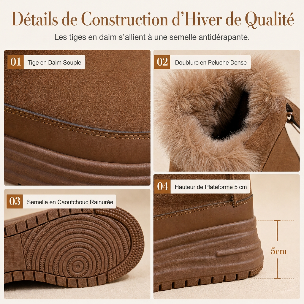 Bottes de neige d'hiver montantes pour femmes, doublure en peluche chaude, semelle épaissie, chaussures à plateforme décontractées