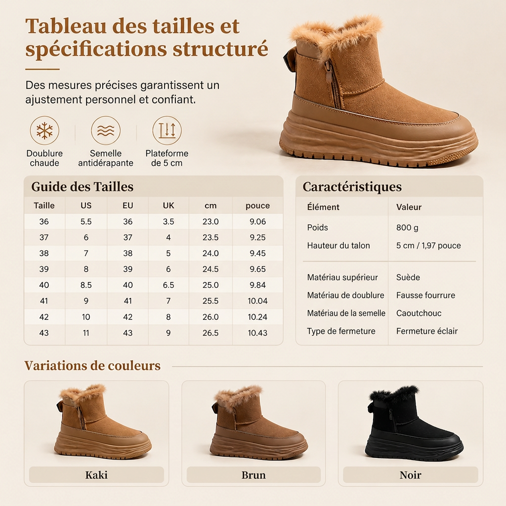 Bottes de neige d'hiver montantes pour femmes, doublure en peluche chaude, semelle épaissie, chaussures à plateforme décontractées