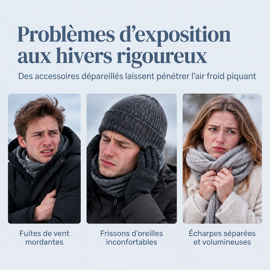 Bonnet d'hiver en tricot pour homme avec tour de cou intégré et protège-oreilles, tissu épais doublé, taille supérieure, bonnet pour temps froid