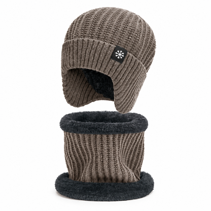Bonnet d'hiver en tricot pour homme avec tour de cou intégré et protège-oreilles, tissu épais doublé, taille supérieure, bonnet pour temps froid