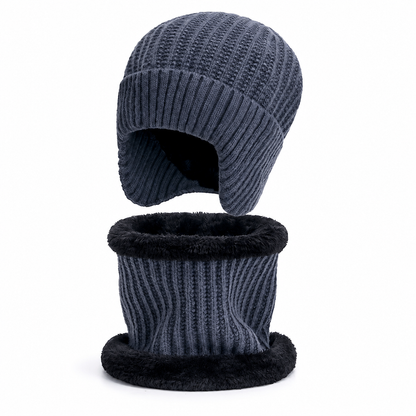 Bonnet d'hiver en tricot pour homme avec tour de cou intégré et protège-oreilles, tissu épais doublé, taille supérieure, bonnet pour temps froid
