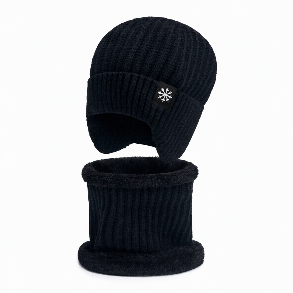 Bonnet d'hiver en tricot pour homme avec tour de cou intégré et protège-oreilles, tissu épais doublé, taille supérieure, bonnet pour temps froid